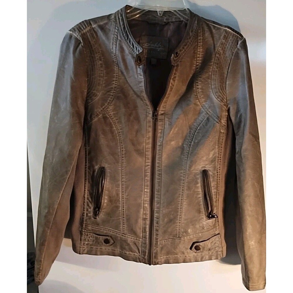 Faux Leather Shelby Collection Two Pocket Goldish Brown Jacket